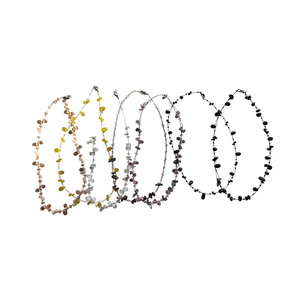 Choker Necklace Lot of 7 Floating Stones Beaded Chip Cord Double Strand 18" - Picture 12 of 16